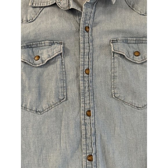 WRANGLER WESTERN PEARL SNAP LONG SLEEVE‎ SHIRT BLUE MEN'S LARGE | T1 - Picture 5 of 8